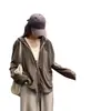 Moletom com capuz liso, estilo coreano, descontraído e casual, leve, respirável, modelagem solta, com ombros caídos e design com zíper, moda feminina