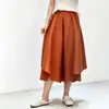 Calça larga estilo japonês Issey Miyake para mulheres, cintura alta elástica, corte solto, afina a silhueta, calça-saia cropped, calça casual versátil para o dia a dia