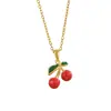 Collar con Colgante de Cereza de Perla Nuevo de Amazon Transfronterizo Europeo y Americano Cadena para Clavícula de Lujo Ligero de Verano para Mujer