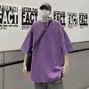 Camiseta de manga corta pesada con efecto desgastado para verano, color liso, corte holgado, lavada, mangas caídas, camiseta casual para hombres y mujeres
