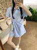 2025 Nuevo Verano Moda Coreana Elegante Vestido de Manga Corta con Cuello Poio Pantalones Cortos Casuales de Cintura Alta Traje de Moda