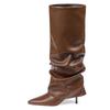 2025 Comércio Exterior Transfronteiriço Novo Bico Fino Salto Agulha Cano Alto Envolvente Slip-On Passarela Botas Saia Plissada Tamanho Grande Botas Femininas