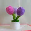 Planta em Vaso Tulipa de Três Cabeças em Lã Crochê à Mão Pura Acabada Presentes Manuais Dia das Mães Joias para Casa Enfeites