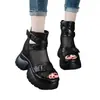 Botines huecos de tacón alto de cuero suave con punta abierta, nuevo estilo verano 2026, botas frescas de plataforma de suela gruesa, sandalias romanas para mujer de exterior