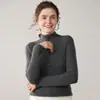 Tricô de Caxemira com Gola Alta Meia e Zíper para Mulheres no Outono e Inverno Cor Sólida Slim Top para Usar por Baixo Pulôver Base Malha para Trabalho para Mulheres