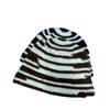 Sombrero de pescador tejido simple de estilo japonés con bloques de color a rayas para mujer, liso, casual, combinable con todo, sombrero de cubo cálido que hace que la cara parezca pequeña