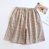 Shorts de Casa Xadrez Estilo Japonês Primavera e Verão Finos Masculino plus size Algodão Puro Xadrez Calça de Pijama Simples Solta para Usar Fora