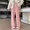 Pantalones Casuales de Punto Waffle de Pierna Ancha para Mujer, Nuevo Estilo Otoño e Invierno, Pantalones de Lana Holgados de Cintura Alta Adelgazantes de Pierna Recta Largos hasta el Suelo para Mujer