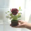 127 flores artificiais plantas verdes ornamentos casa interior sala de estar pequeno rosa bonsai plástico flor falsa flor em vaso