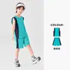 Duo Duo Home Conjunto Deportivo para Niños Verano Holgado Colorido Energético Bloque de Color Manga Corta Pantalones Cortos Niños Elástico Conjunto de Dos Piezas