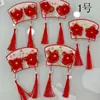 Horquilla Roja Festiva Estilo Étnico para Niños de Año Nuevo Horquilla para Bebé de Año Nuevo Clip con Lazo Borla Bola