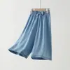 Calça Jeans Wide Leg Nova de Verão para Meninas, Calça Casual em Jeans Lavado, Calça Cropped Solta, Roupas Infantis em Tencel