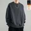 Envio RápidoMoletom Masculino Gola Redonda com Forro de Fleece, Novo Outono/Inverno Caimento Solto Manga Longa Pulôver, Camisa Base Casual da Moda