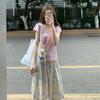 Falda Midi Floral para Mujer, Estilo Nuevo de Verano, Petite Dulce Japonés de Cintura Alta Adelgazante de Largo Medio Acolchada A-Line