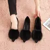 Sapatilhas Femininas Bico Fino, Sapatos Femininos, Novos Sapatos Peludos Femininos 2025, Sapatilhas Femininas de Veludo para Inverno, Sapatos de Algodão com Decote