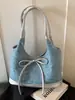 Bolsa jeans feminina 2026 nova tendência moda bolsa de ombro única bolsa tote de grande capacidade para escola e trabalho