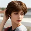 Peruca Nova Temu Rosa Artificial Natural Europeia e Americana Repartição Média Cabelo Curto Touca Completa Cabelo Liso Fibra Química Venda Direta da Fábrica