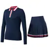 Traje Deportivo para Mujer, Camisa Polo de Manga Larga, Ropa Deportiva Casual de Golf, Falda Corta, Traje de Tenis de Dos Piezas