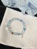 Pulsera de Cuentas Estilo Coreano para Frescura de Verano con Ágata Marina y Sándalo, Apilamiento con Caracola, Fresca y Moderna, Exquisita para Mujeres