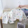 Pijama de Verano para Niños Delgado Mangas Tres Cuartos Pantalón Corto de Burbuja de Algodón Traje Ropa de Casa para Niñas Ropa de Verano para Niños Pequeños
