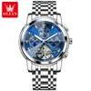 Relógio Mecânico Oulisi Marca Totalmente Automático Mecânico Vazado Multifuncional Masculino Luminoso com Pulseira de Nylon