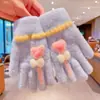 Guantes Infantiles Otoño e Invierno Forrados de Felpa Engrosados a Prueba de Frío para Niñas Cortavientos y Cálidos Guantes de Punto de Dedos Completos con Lazo y Varita Mágica
