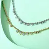 Colar de prata de lei S925 com contas de moissanita para mulheres, corrente para clavícula com pingente em forma de coração degradê, acessório de noite leve e de luxo, resistente