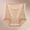 Calcinha Feminina de Seda Gelada com Design em X para Modelar o Bumbum, Cor Pêssego, Crotch Antibacteriano 10A, Sem Costura, Confortável, Respirável, Cintura Alta para Controle da Barriga