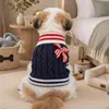 PETCIRCLE Ropa para Mascotas para Primavera y Otoño, Perros Pequeños y Cachorros, Lindo Collar para Mascotas con Lazo, Suéter Azul Marino Transpirable