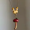 Collar Colgante de Hongo con Cuentas de Madera Moda Estilo Étnico Cadena para Clavícula Personalidad de Nicho Joyería de Alta Gama al por Mayor para Mujeres