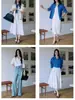 Camisa clásica de mujer "Día en el Mar" con espalda dividida, dos tonos y bordada, top suelto de algodón puro para primavera
