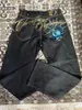 Jeans de Mezclilla Lavada Vintage Desgastada Elásticos Transfronterizos Europeos y Americanos con Estatua de la Libertad de Pedrería para Unisex Pantalones Rectos de Moda