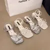 Zapatos Romanos de Tacón Alto con Punta Abierta Estilo Francés para Mujer, Novedad Verano 2025 Sandalias Versátiles de Moda Impresionantes con Una Correa para Mujer