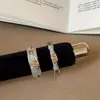 Anillo Abierto de Metal de Bambú con Circonita Cúbica de Gama Alta para Mujer, Anillo Versátil de Moda Retro de Lujo Ligero para el Día a Día