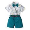 Conjunto de Duas Peças para Meninos: Camisa Estampada de Manga Curta e Shorts Casuais, Cardigã Floral da Moda com Cinto e Laço