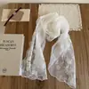 Bufanda de Seda con Bordado de Perlas y Encaje Estilo Francés, Bufanda Larga Bordada Versátil de Gama Alta Coreana, Bufanda Decorativa Delgada Transpirable para Primavera y Verano