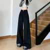 Jeans negros de pierna ancha estilo americano para mujer, nueva colección de otoño, talla grande, tiro alto, corte holgado, efecto adelgazante, acampanados y largos hasta el suelo