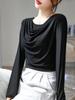 Camiseta Feminina de Manga Comprida para Início de Outono com Gola Empilhada, Estilo Coreano Ajustada para Usar por Baixo, Fornecimento Transfronteiriço Douyin trbottomy