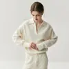 2025 Nuevo Suéter Holgado de Cachemira con Cuello Polo para Mujer Otoño Invierno Estilo Coreano Elegante Gris Suéter de Lana Tejida Pura