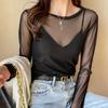 Camiseta básica de estilo occidental para mujer, nueva camiseta de verano de color caramelo, fina, sexy, con perspectiva, para uso exterior, holgada, con cuello redondo.