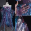 Tejido de organza de alta densidad de dos colores, malla degradada, brillo translúcido, caída, falda esponjosa, tejido para diseñador de ropa