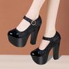 Sapatos de salto alto super altos dourados de 15 cm com salto grosso, plataforma à prova d'água, modelo muffin de sola grossa, sapatos de camada única com fivela, sapatos de passarela para cheongsam