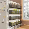 Estante lateral de almacenamiento para estante de refrigerador de cocina, soporte multifuncional de múltiples capas para condimentos y film transparente para uso doméstico montado en la pared