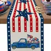 Nuevo camino de mesa de lino transfronterizo con estampado del Día de la Independencia para el hogar, comedor, sala de estar, mesa de comedor, decoración interior y exterior