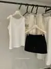 Y.JIA Conjunto de cárdigan de manga larga estilo coreano para el otoño con protección solar + top de tirantes con cuello en V + falda de cintura alta 1352