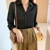 Foto Real de Moda Feminina para Exportação: Roupa Feminina Nova Estilo Outono Imitação de Seda Cetim, Camisa de Chiffon Cor Sólida, Cardigã, Blusa