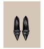 Tacones Altos Hermosos Maduros de Luz Negra para Mujer 2025 Nuevo Estilo Francés Elegantes Combinan con Todo Punta Tacón de Aguja Zapatos de Una Capa con Falda