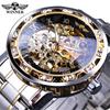 WINNER 614 Reloj mecánico de acero para hombre con fondo hueco y diamantes de imitación, reloj mecánico manual de moda