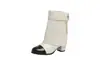 Nuevas botas tipo pantalón de falda estilo Chanel 2026 verano nuevo versión coreana punta redonda bloques de color puño hebilla metálica tacón alto grueso media pantorrilla