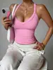 Top de Tirantes de Yoga Transfronterizo Más Vendido Delgado Sexy Espalda Cruzada Espalda Hermosa Top Deportivo Sin Mangas Bloque de Color Cuello en V Top de Fitness